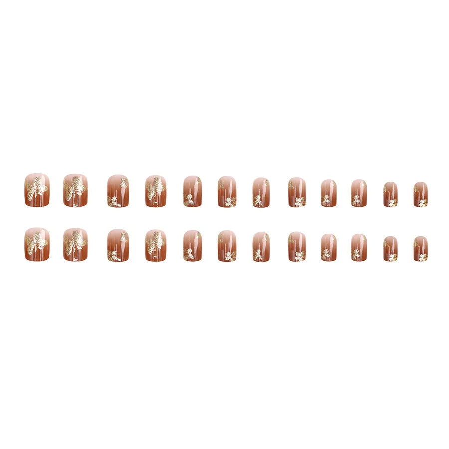 Short Medium fake nails golden