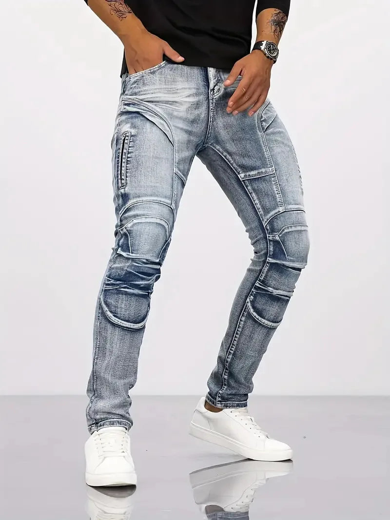 Two-Tone Distressed Patchwork Jeans