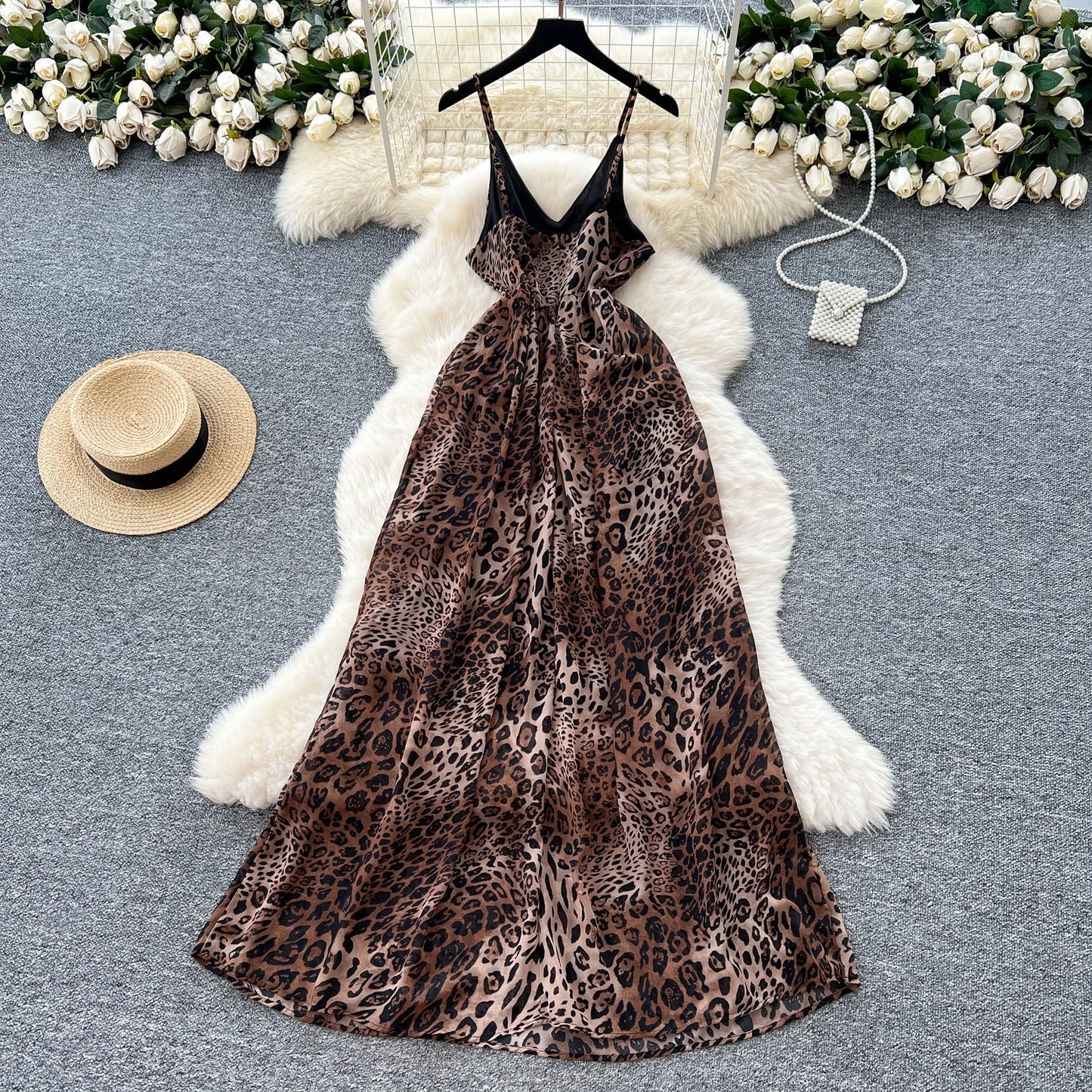 Leopard Print Backless Slip Dress