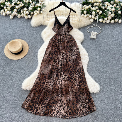 Leopard Print Backless Slip Dress