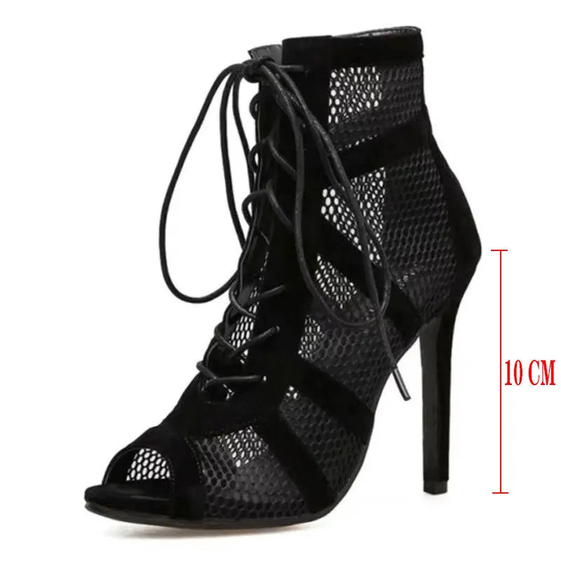 Lace-Up Mesh Stiletto Sandals