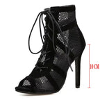 Lace-Up Mesh Stiletto Sandals