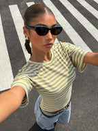 Polyester Striped Short Sleeve Top