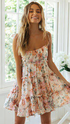 Vintage Floral Print Backless Mini Dress