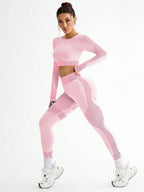 Polyester Striped Three-Quarter Sleeve Two-Piece Yoga Set