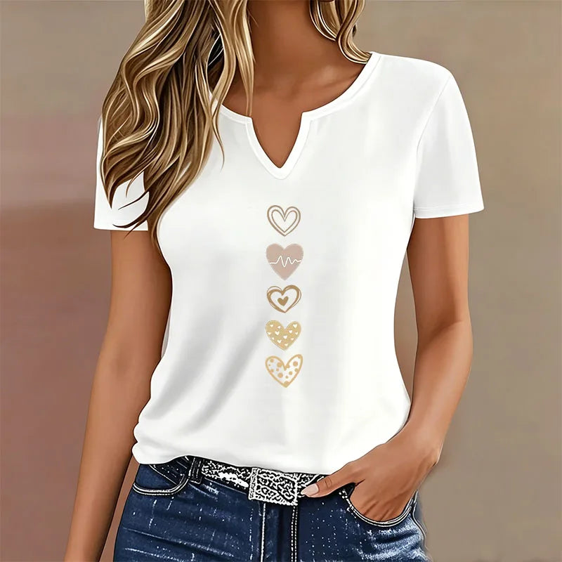 Heart Print V-Neck Tee