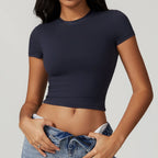 Nylon Short Sleeve True-To-Size Fit Crop Top
