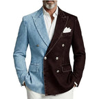 Denim Double-Breasted Peak-Lapel Blazer