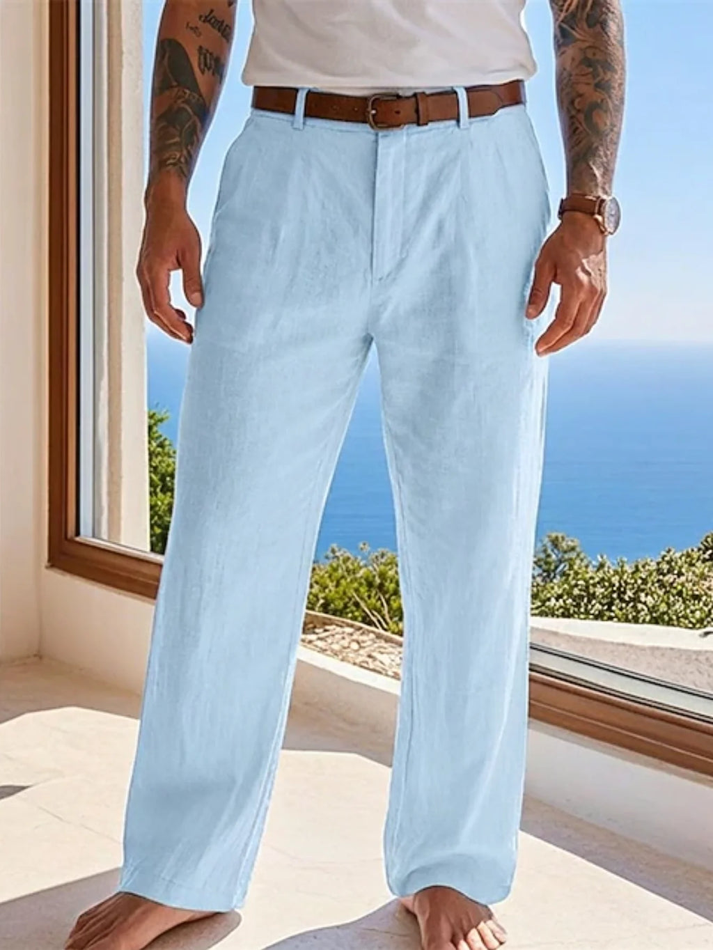Loose Linen Pleated Casual Trousers