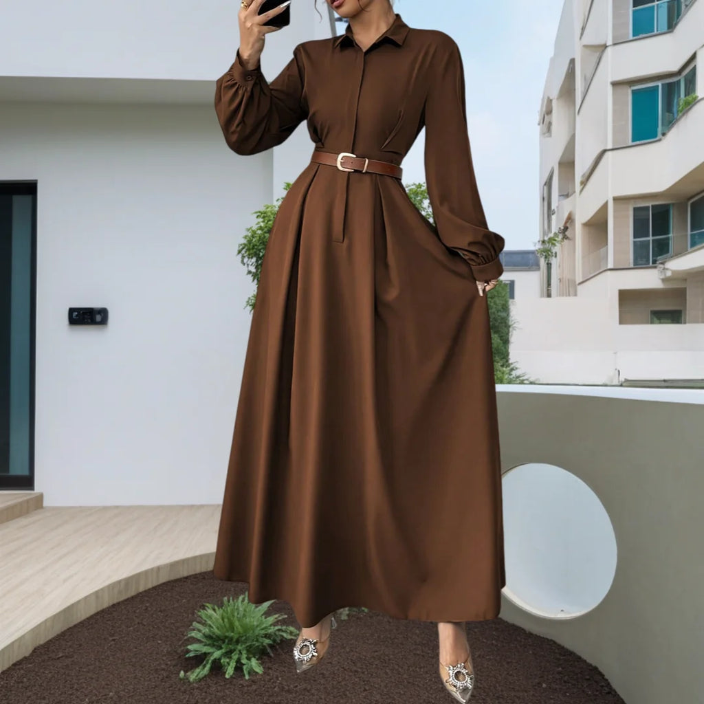 Lantern Sleeve Pleated Maxi Dress