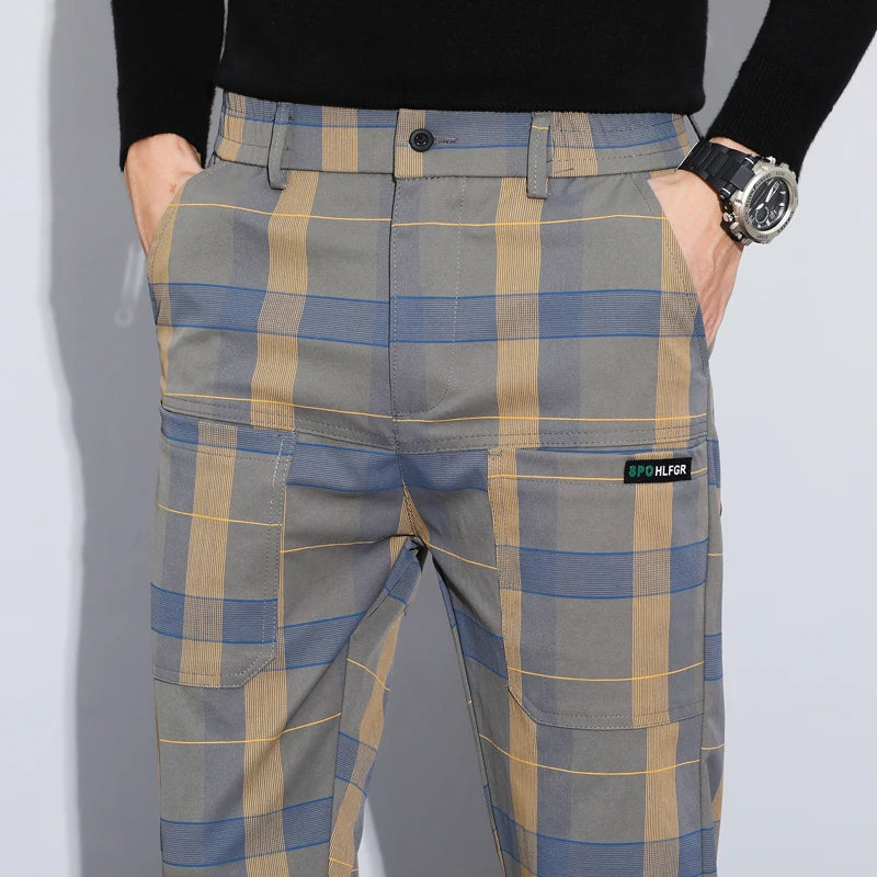 Plaid Check Thick Slim Trousers