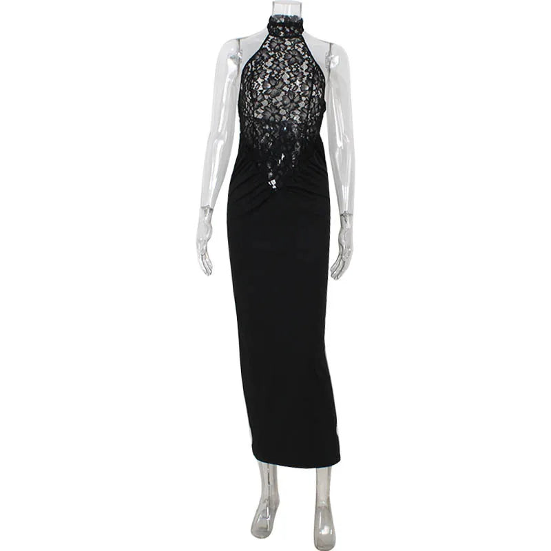 Turtleneck Maxi Patchwork Dresses