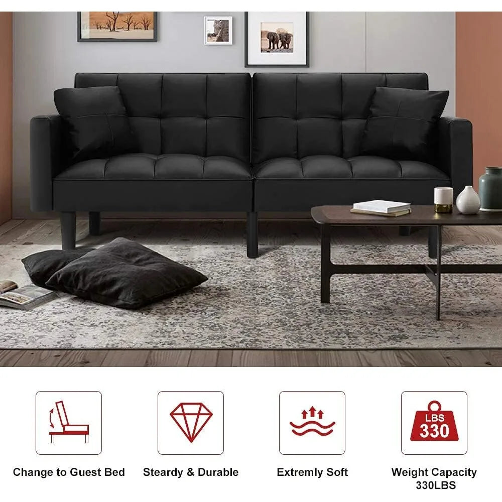 Modern Leather Futon Sofa