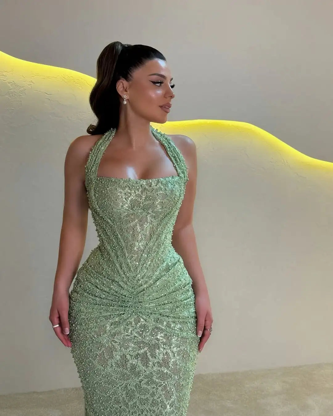 Mint Green Halter Mermaid Dress