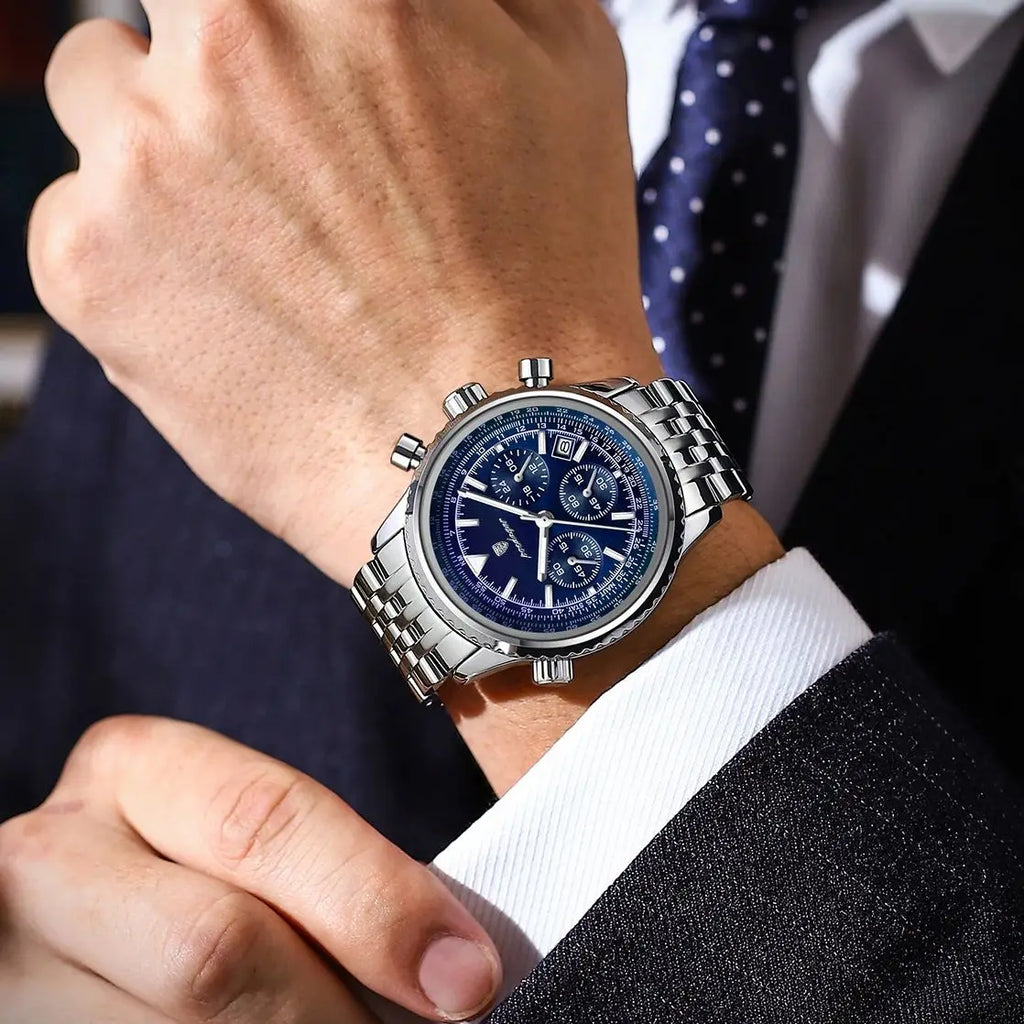 POEDAGAR Business Blue Steel Watch