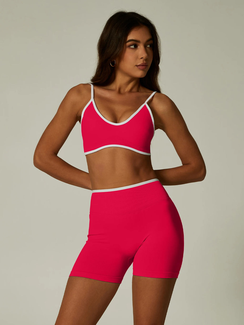 Nylon Solid Elastic Waist Two-Piece Yoga Set
