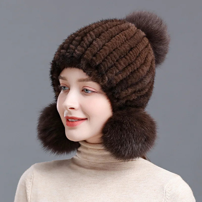 Real Mink Fur Spiral Beanie