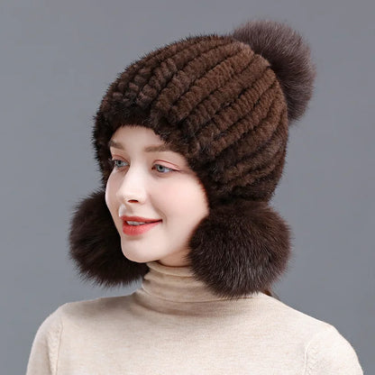 Real Mink Fur Spiral Beanie