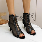 Lace-Up Mesh Stiletto Sandals