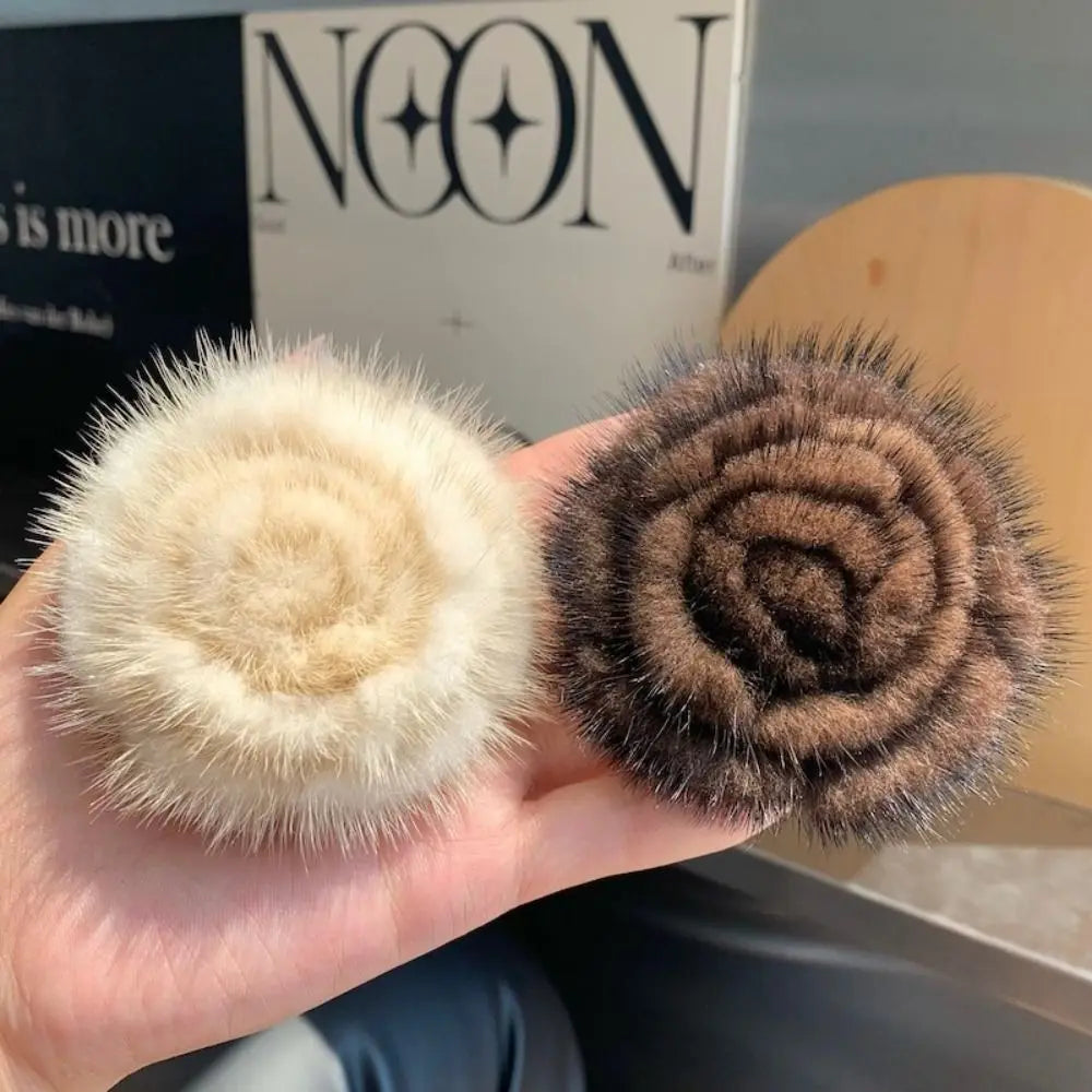 Real Mink Fur Flower Brooch