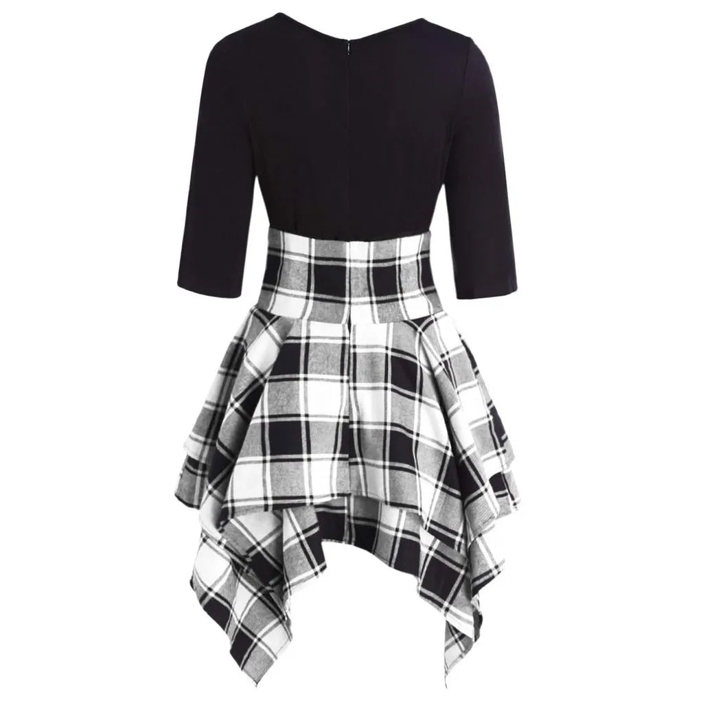Asymmetrical Plaid Mini Dress