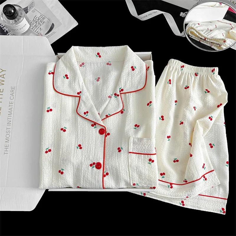 Sweet Cherry Seersucker Pajama Set