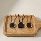 SMALING Black Square Necklace
