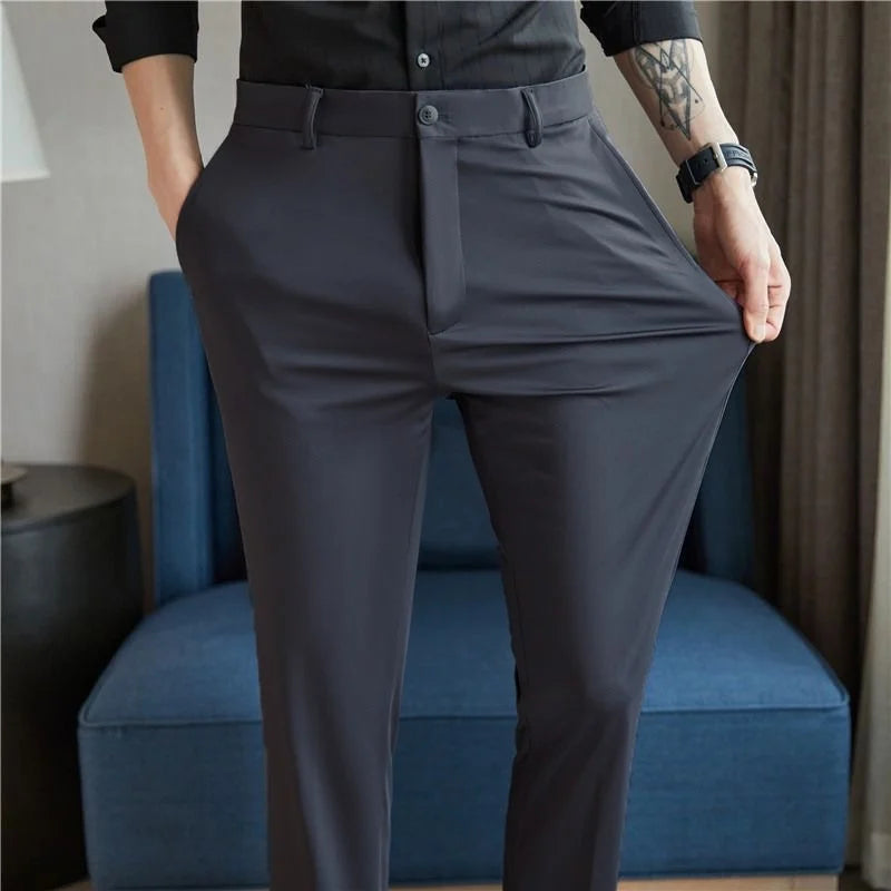 No-Iron Stretch Straight Trousers