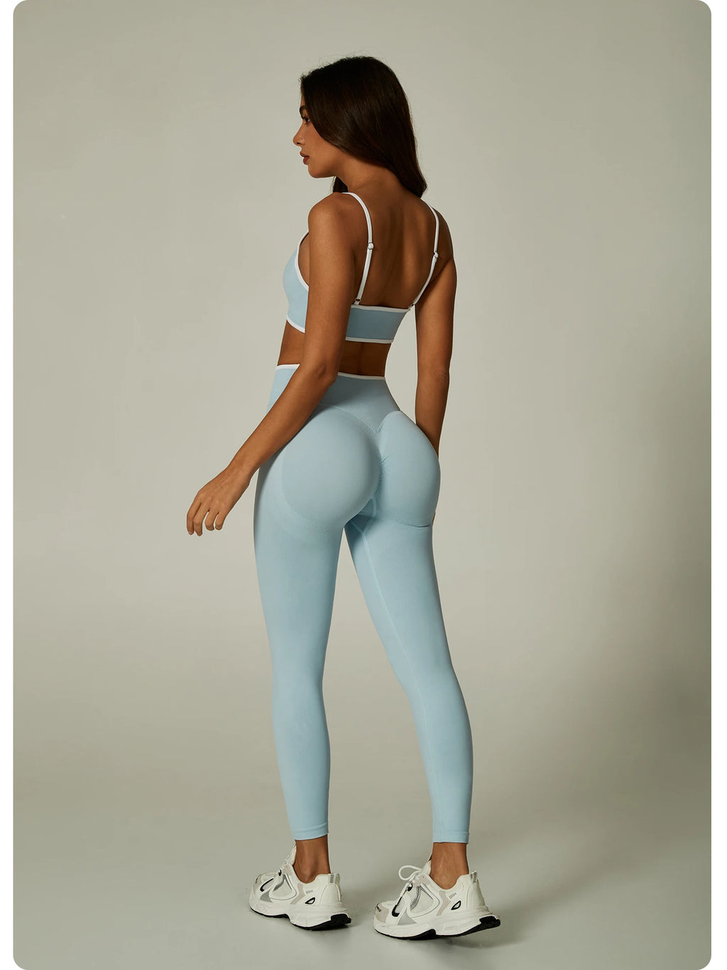 Nylon Solid Elastic Waist Two-Piece Yoga Set