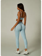 Nylon Solid Elastic Waist Two-Piece Yoga Set