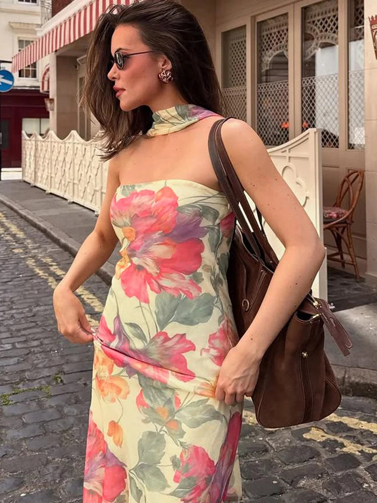 Blossom Print Strapless Maxi Dress