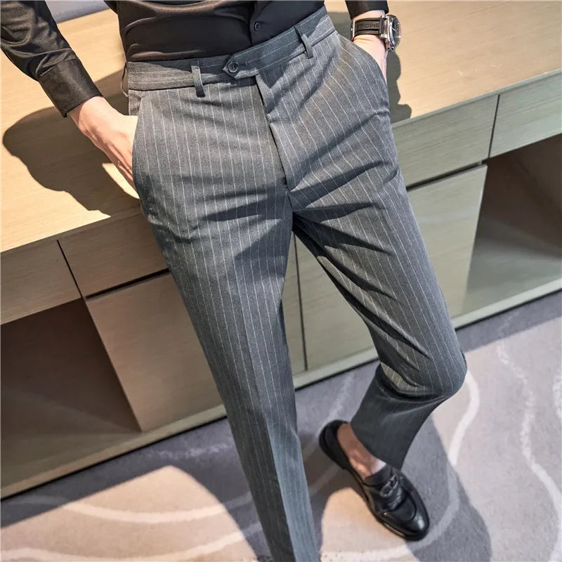Black Striped British Suit Trousers