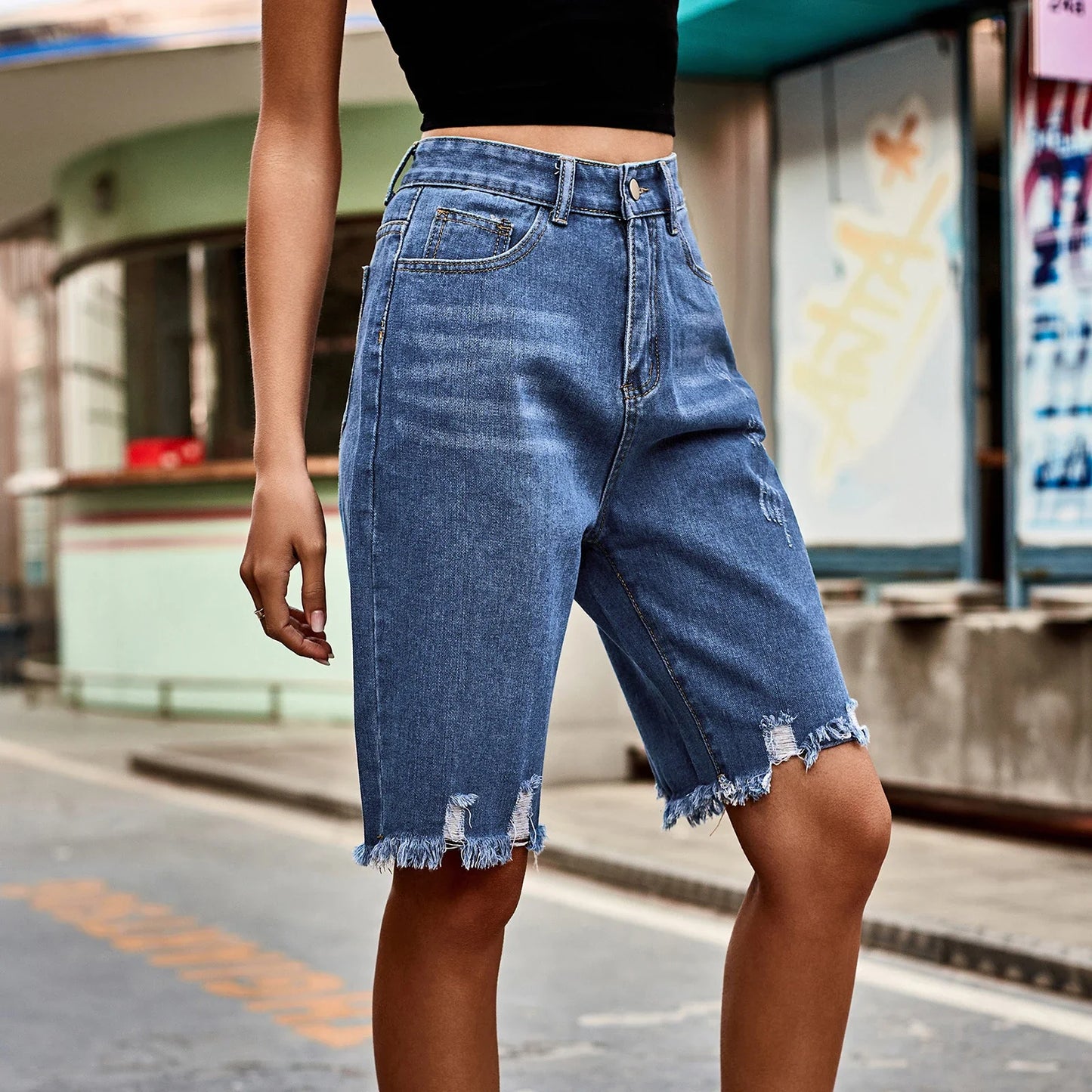 Women’s Ripped Denim Shorts