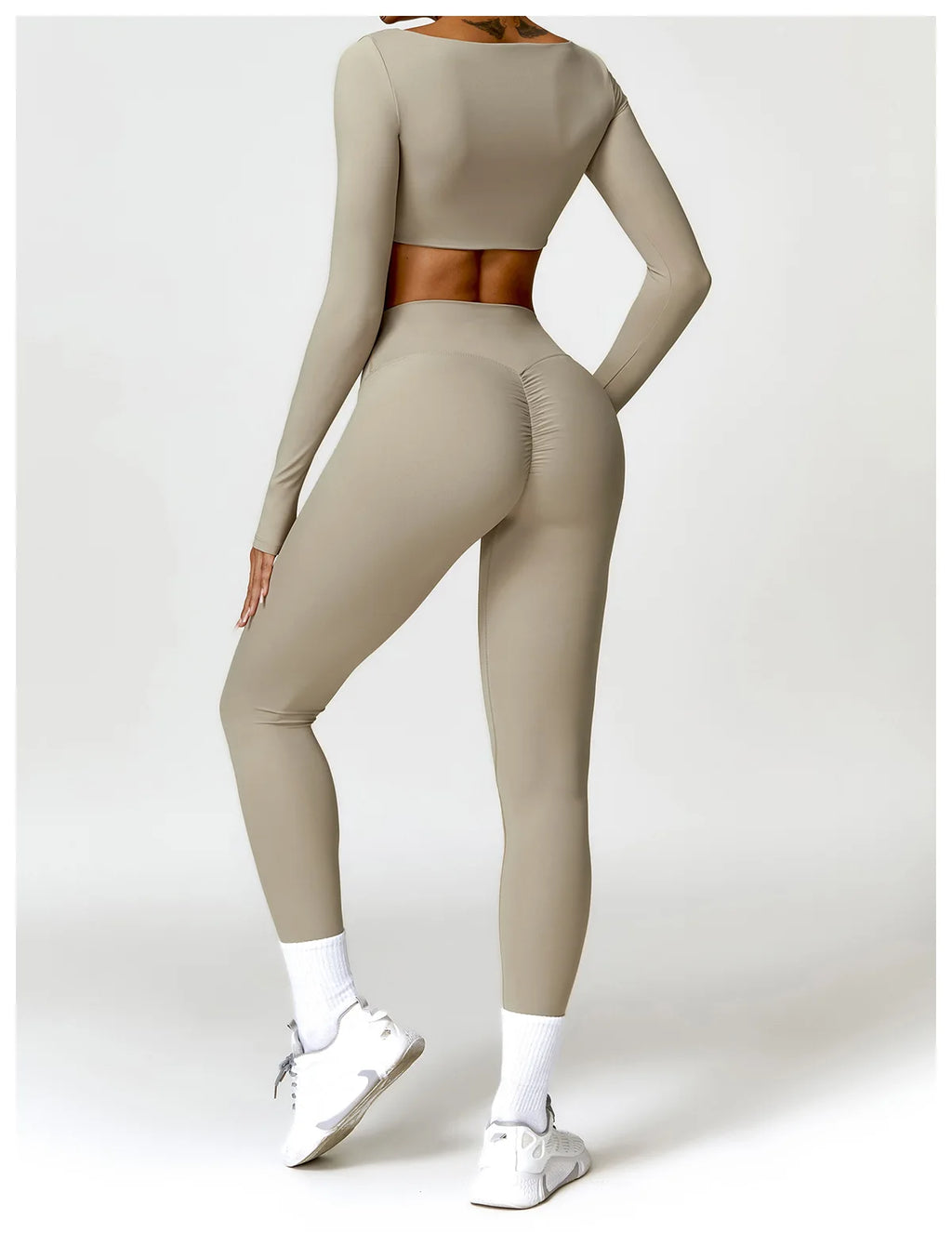 Nylon Solid Long Sleeve Two-Piece Yoga Set
