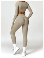 Nylon Solid Long Sleeve Two-Piece Yoga Set