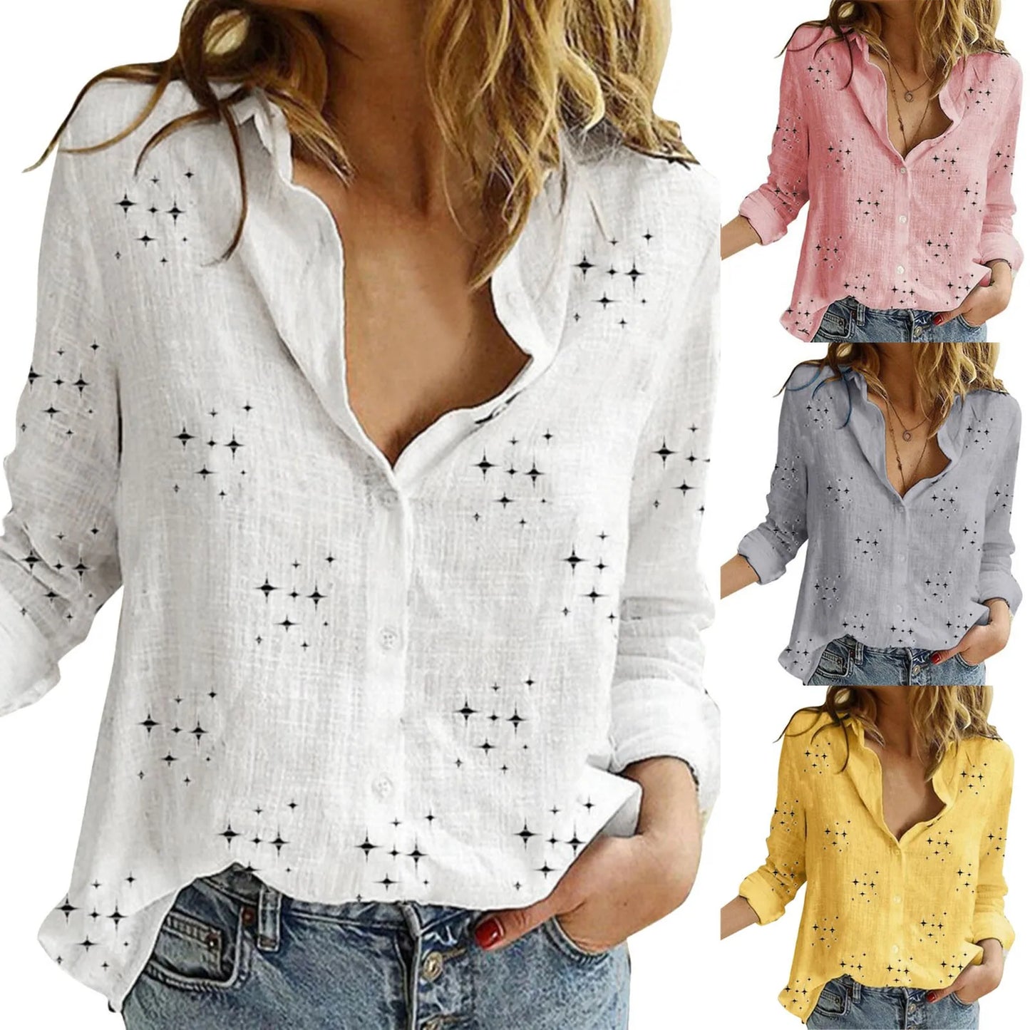 Women Loose Turn-Down Collar Shirt