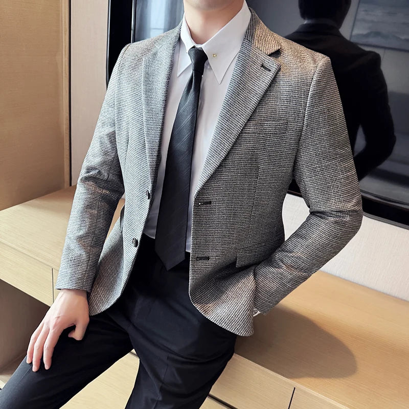 Bright Silk Grid Korean Dress Blazer