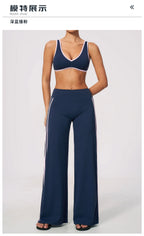Nylon Striped Sleeveless True-To-Size Fit Two-Piece Yoga Set
