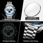 MOBWOL Blue Bezel Steel Watch