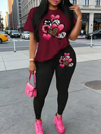 Polyester Crew Neck Short Sleeve Two-Piece Yoga Set