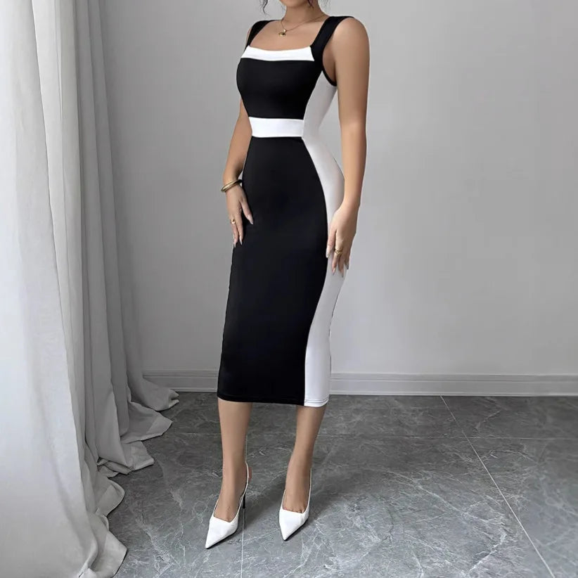 Square Collar Contrast Mini Dress