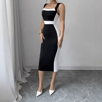 Square Collar Contrast Mini Dress