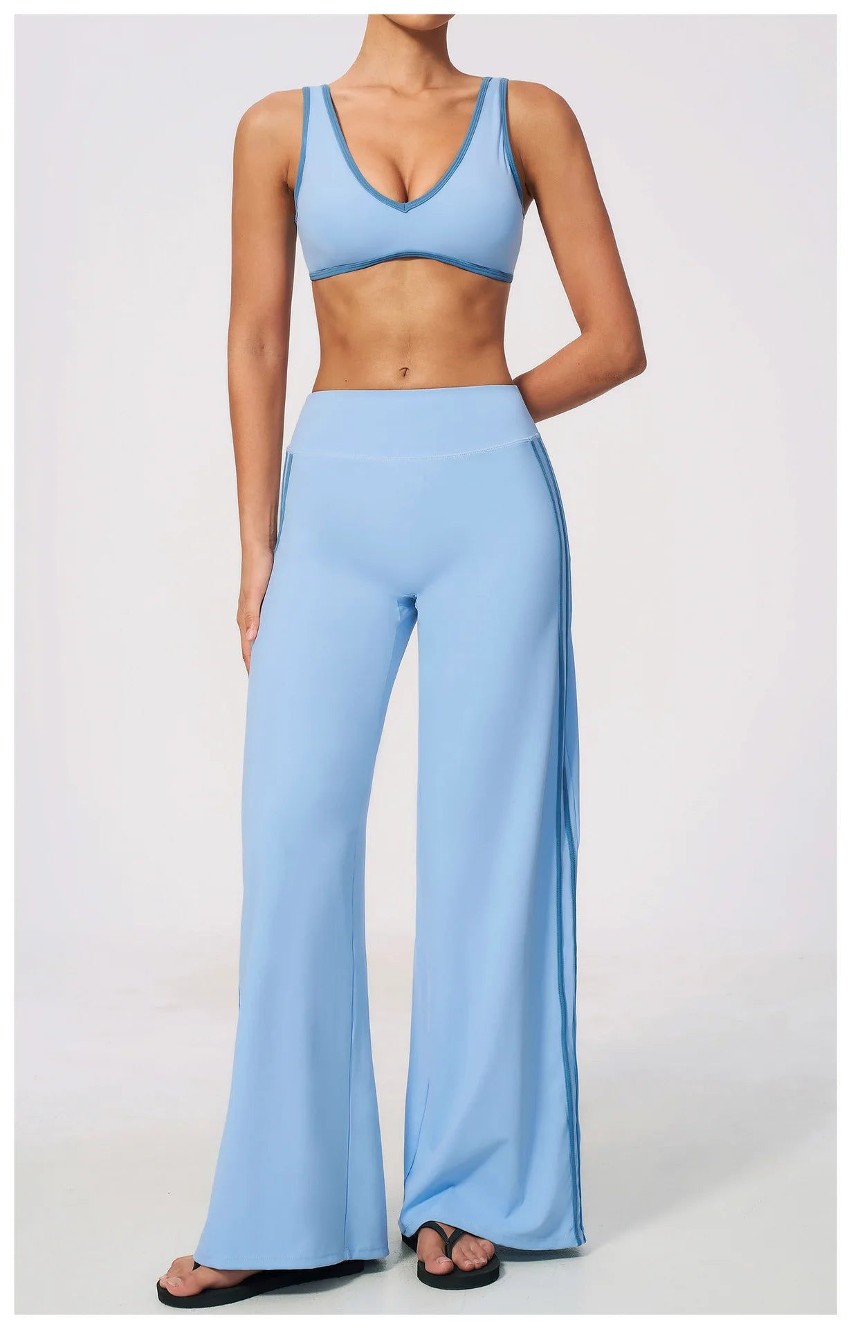 Nylon Striped Sleeveless True-To-Size Fit Two-Piece Yoga Set