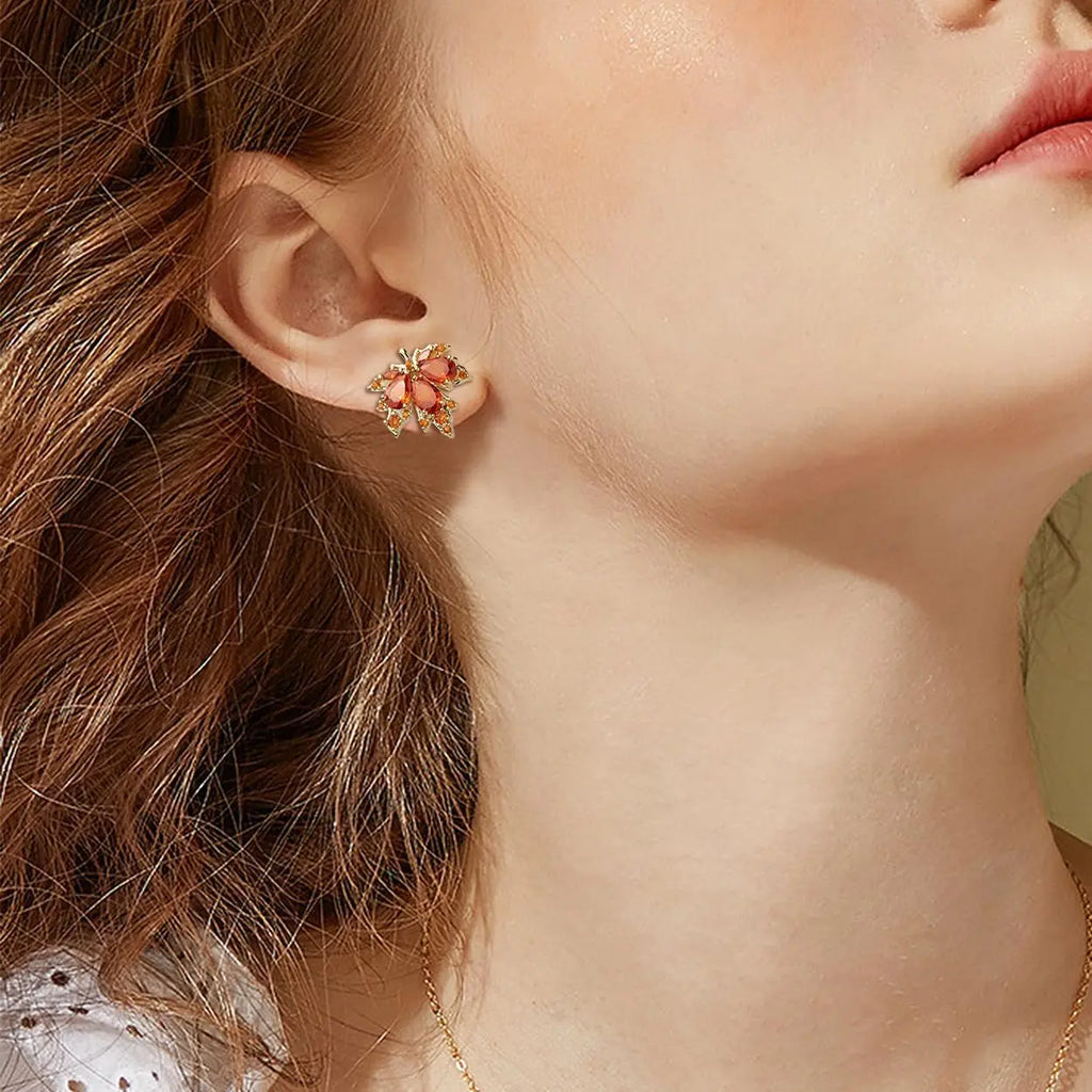 Gold Plant Stud Earrings