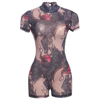 Sheer Mesh Backless Romper