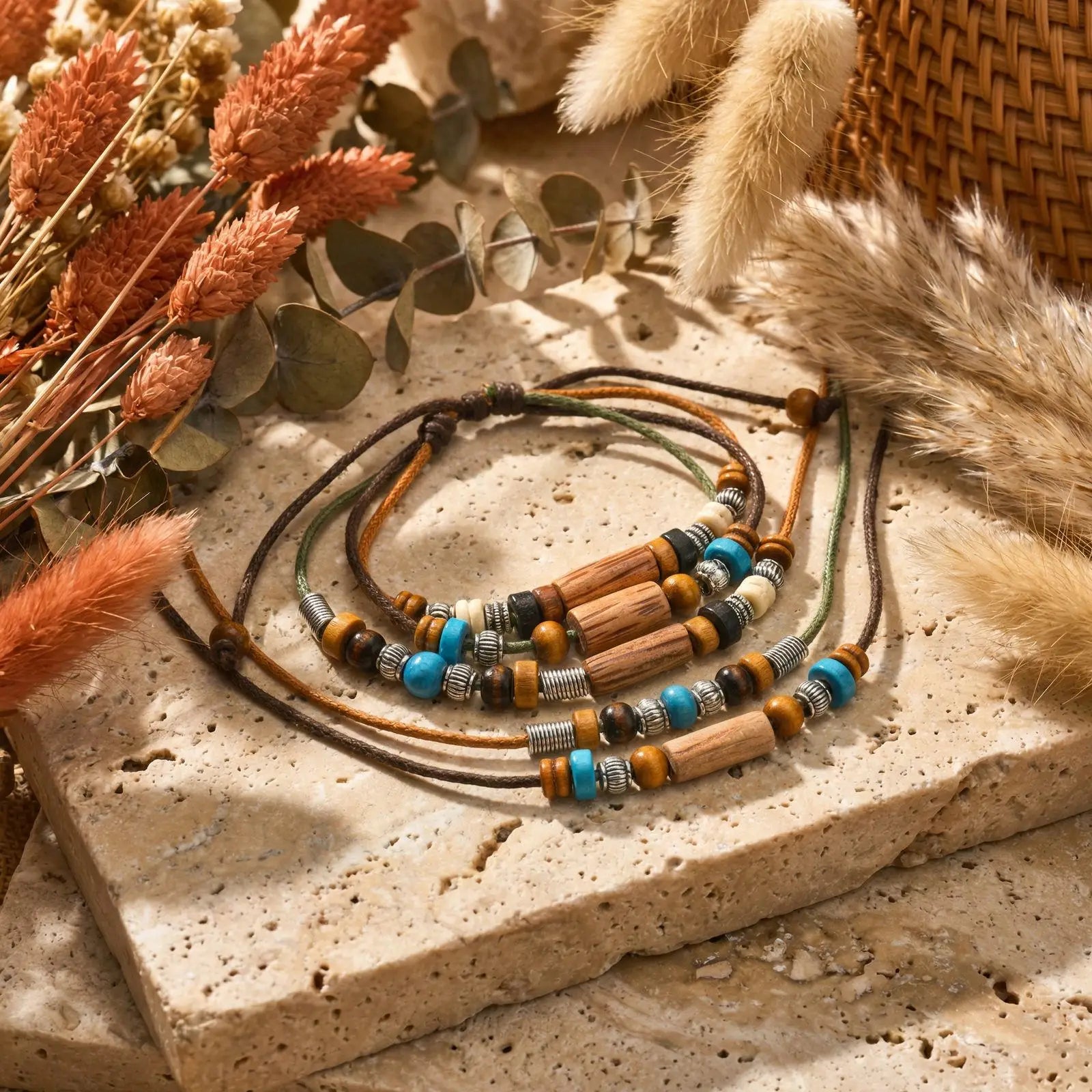 Vnox Wood Bead Necklace Set