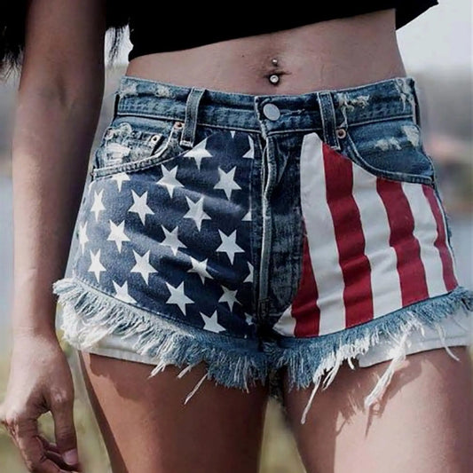 USA Flag Denim Shorts