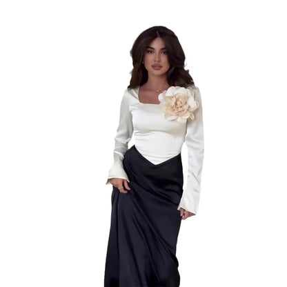 Satin Patchwork Long Dress