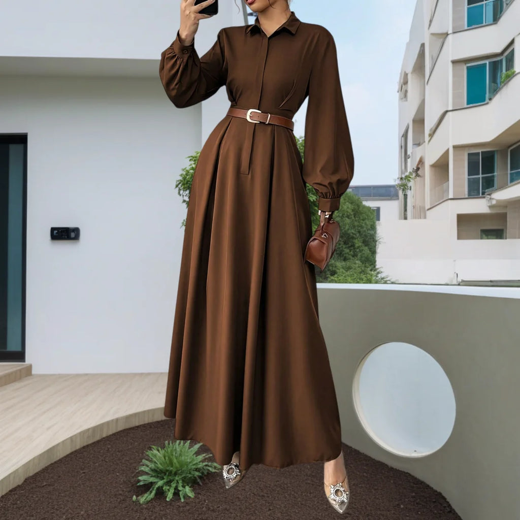 Lantern Sleeve Pleated Maxi Dress