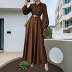 Lantern Sleeve Pleated Maxi Dress